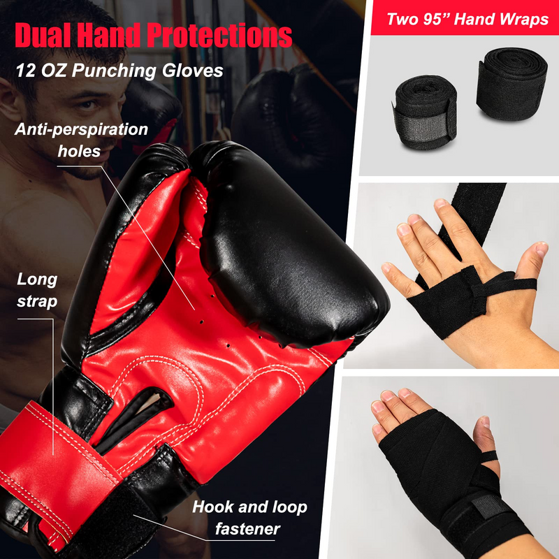 Load image into Gallery viewer, Goplus Punching Bag for Adults, 63LBS Filled Hanging Boxing Bag Set with 12OZ Boxing Gloves & 95" Hand Wraps - GoplusUS
