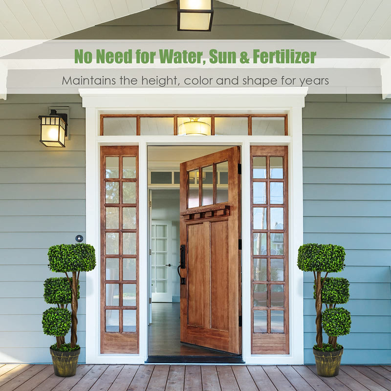 Load image into Gallery viewer, 36' Artificial Triple Square Shaped Boxwood Topiary Tree W/ Cement-Filled Plastic Pot - GoplusUS