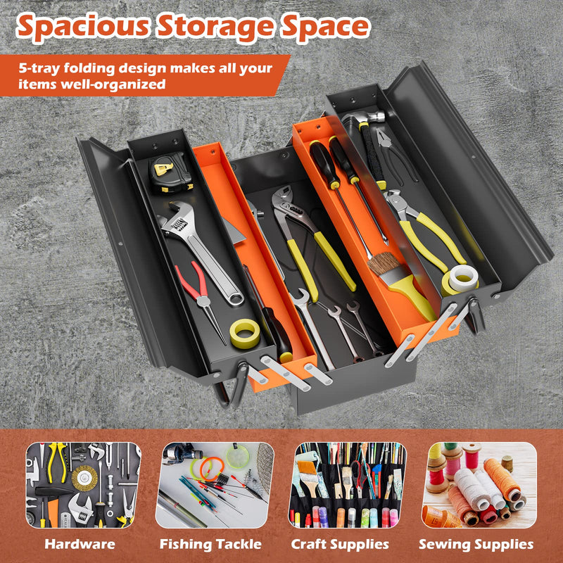 Load image into Gallery viewer, Goplus 22-Inch Metal Tool Box, 3-Layer 5-Tray Portable Folding Tool Chest Organizer with Handle & Lock Hole - GoplusUS