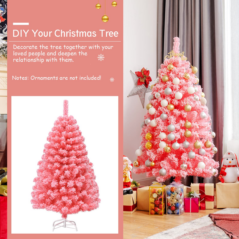 Load image into Gallery viewer, Goplus 4.5ft Pink Artificial Christmas Tree, Unlit Hinged Snow Flocked Xmas Tree w/ 348 PVC Branch Tips & Metal Stand - GoplusUS
