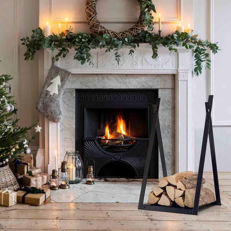 Load image into Gallery viewer, Goplus 16" Triangle Firewood Rack, Outdoor Small Decorative Firewood Holder with Raised Base - GoplusUS