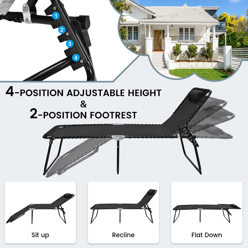 Load image into Gallery viewer, Goplus Beach Lounge Chair, Folding Chaise Lounger with Detachable Pillow & Adjustable 4-Level Backrest & 2-Level Footrest - GoplusUS