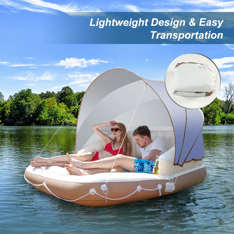 Load image into Gallery viewer, Goplus Inflatable Pool Float with Canopy, 71" x 71" Floating Lounge Island w/UPF50+ Retractable Removable Canopy - GoplusUS
