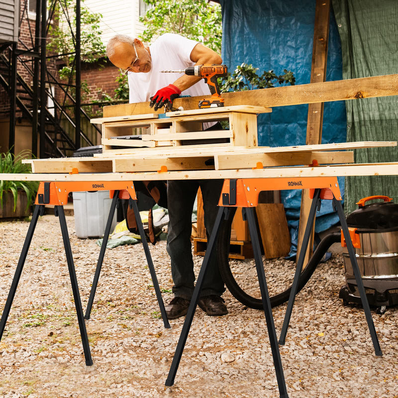 Load image into Gallery viewer, Goplus Folding Sawhorses Twin Pack, Portable Saw Horses with 2x4 Support Arms, 1322 LB Capacity