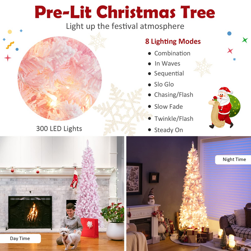 Load image into Gallery viewer, Goplus 7ft Pre-Lit Pencil Christmas Tree, Snow Flocked Artificial Slim Tree with 800 Branch Tips - GoplusUS