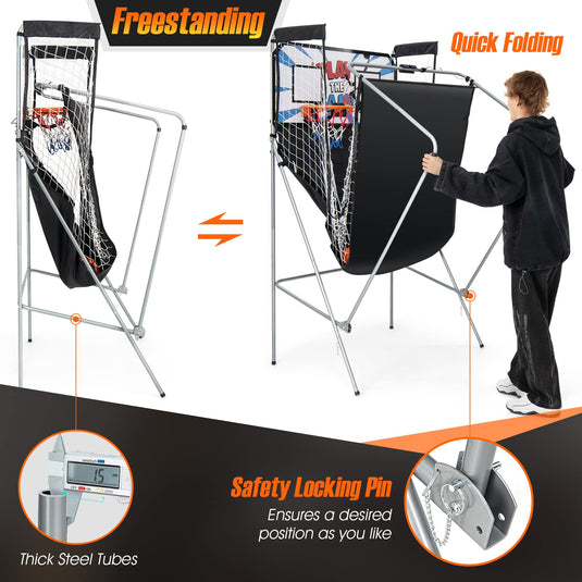 Goplus Foldable Dual Shot Basketball Arcade Game, Indoor Outdoor Basketball Game Machine