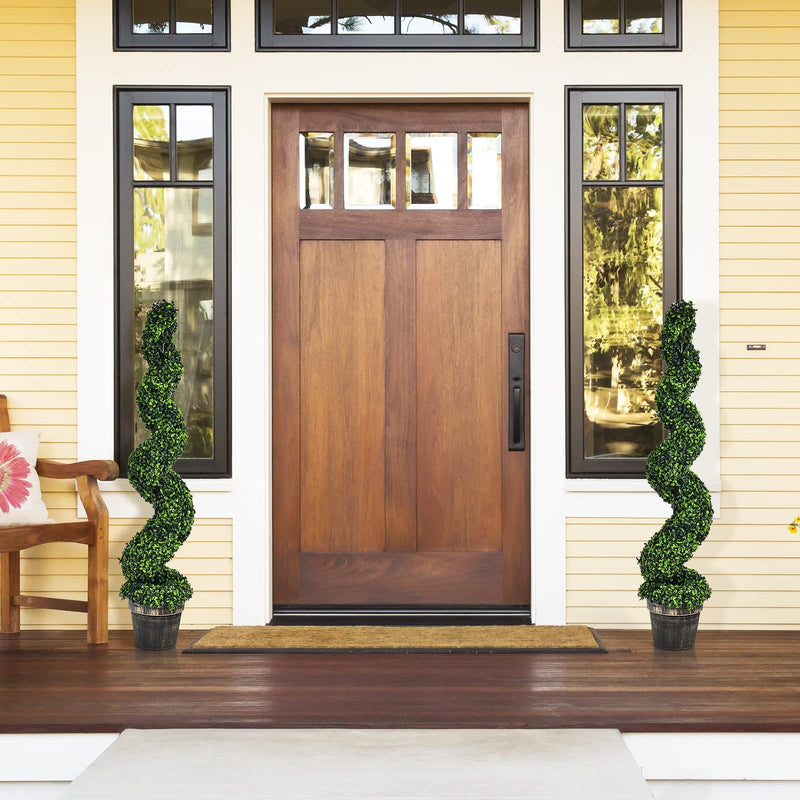 Load image into Gallery viewer, 4FT Artificial Spiral Boxwood Topiary Tree Set of 2, Faux Decorative Plants in Cement-Filled Plastic Pot - GoplusUS