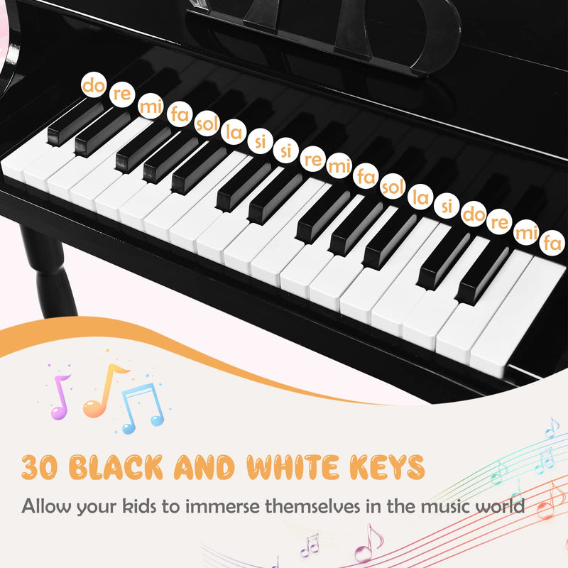 Load image into Gallery viewer, Goplus 30-Key Classical Kids Piano, Mini Grand Piano Wooden Learn-to-Play Musical Instrument Toy with Bench (4 Straight Leg-Black)