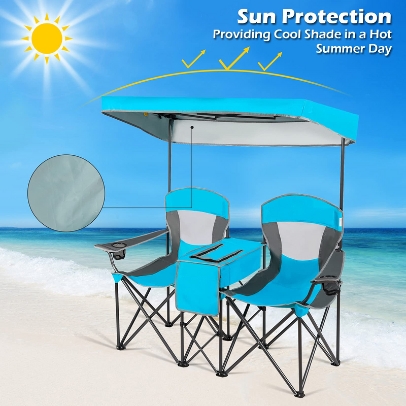 Load image into Gallery viewer, Goplus Double Camping Seat w/Shade Canopy - GoplusUS