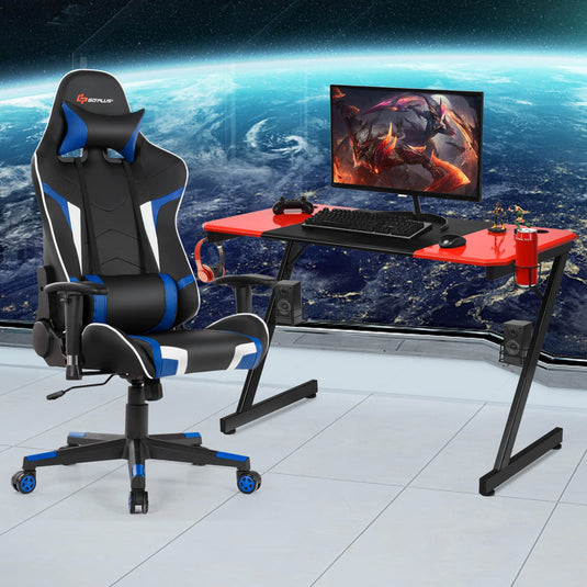 Goplus Gaming Desk & Chair Combo Set, Home Office Gamer Workstation w/Massage Lumbar Support,Cup Holder - GoplusUS