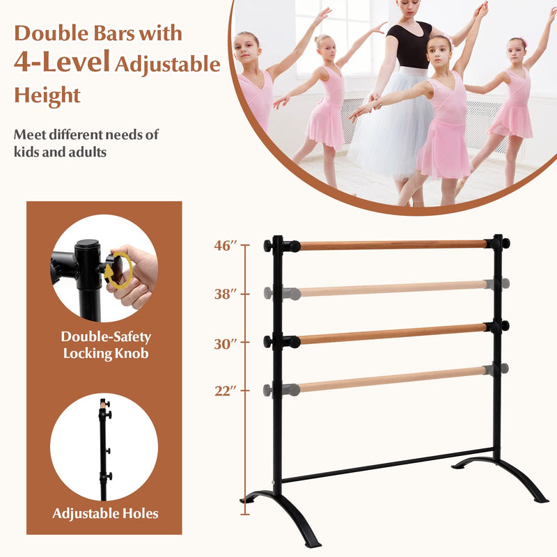 Load image into Gallery viewer, Goplus 4 FT Portable Ballet Barre, 46" Freestanding Adjustable Double Ballet Bar with Anti-Slip Base