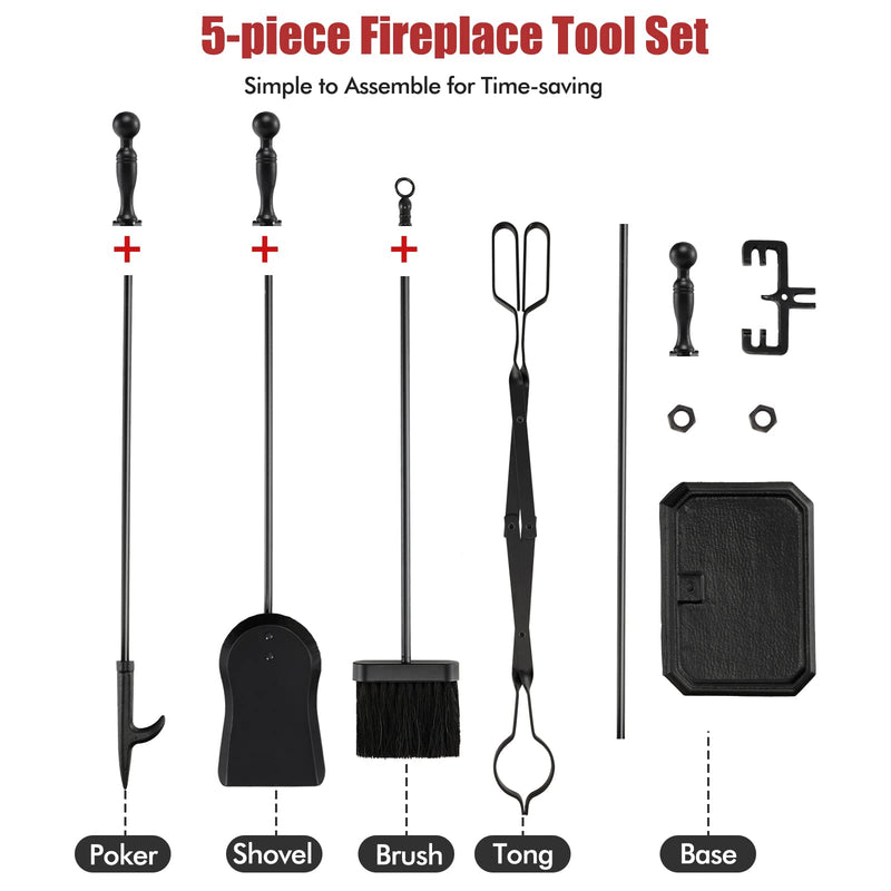 Load image into Gallery viewer, Goplus 5-Piece Fireplace Tools Set, Heavy Duty Steel Fireplace Tools with Poke, Shovel, Fire-resistant Palm Brush, Tong,Stand - GoplusUS