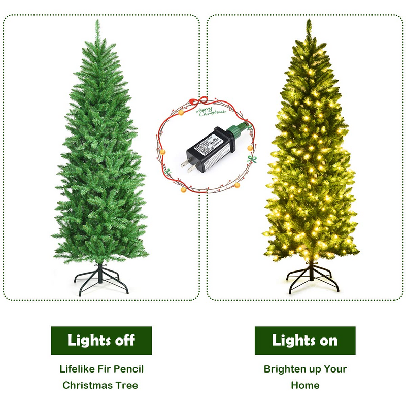Load image into Gallery viewer, Goplus 6ft Pre-lit Artificial Christmas Tree, Hinged Fir Pencil Christmas Tree with 250 LED Lights - GoplusUS
