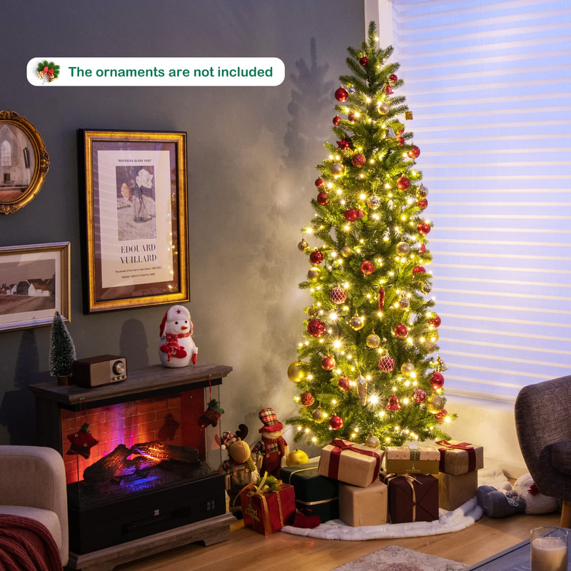 Load image into Gallery viewer, Goplus 6ft / 7ft Pre-Lit Pencil Christmas Tree, Hinged Artificial Slim Tree with 648 PVC PE Branch Tips - GoplusUS