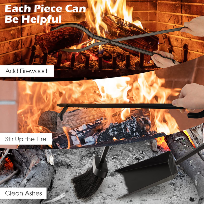 Load image into Gallery viewer, Goplus 5-Piece Fireplace Tools Set, Outdoor Modern Fireplace Tools w/Easy-to-Grab Handles, Poker, Fire-Resistant Brush, Tong, Shovel - GoplusUS