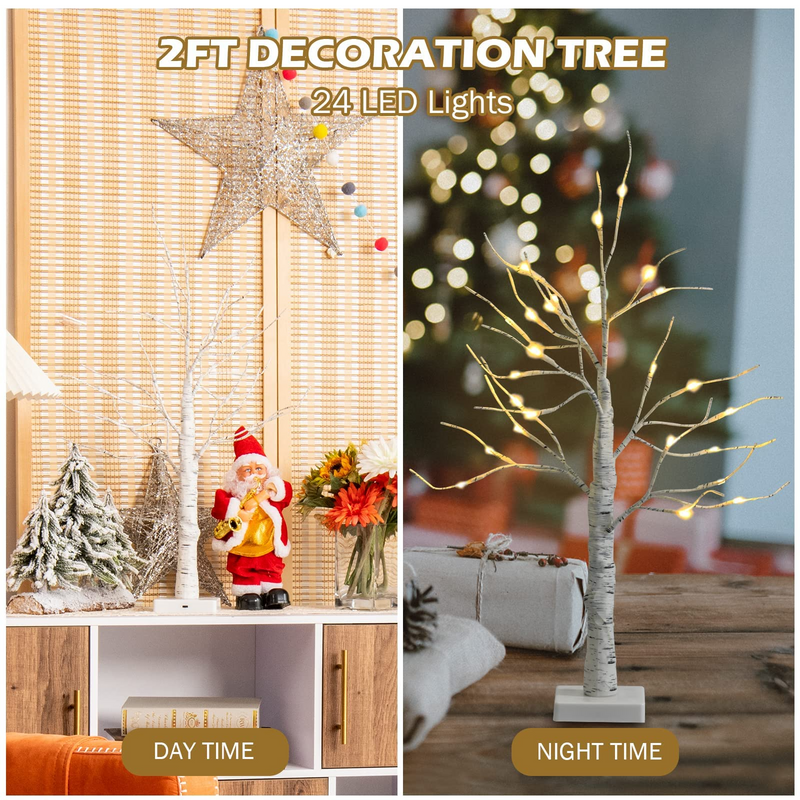 Load image into Gallery viewer, Goplus 2FT Lighted Birch Tree, Artificial Small Tree White Christmas Tree - GoplusUS