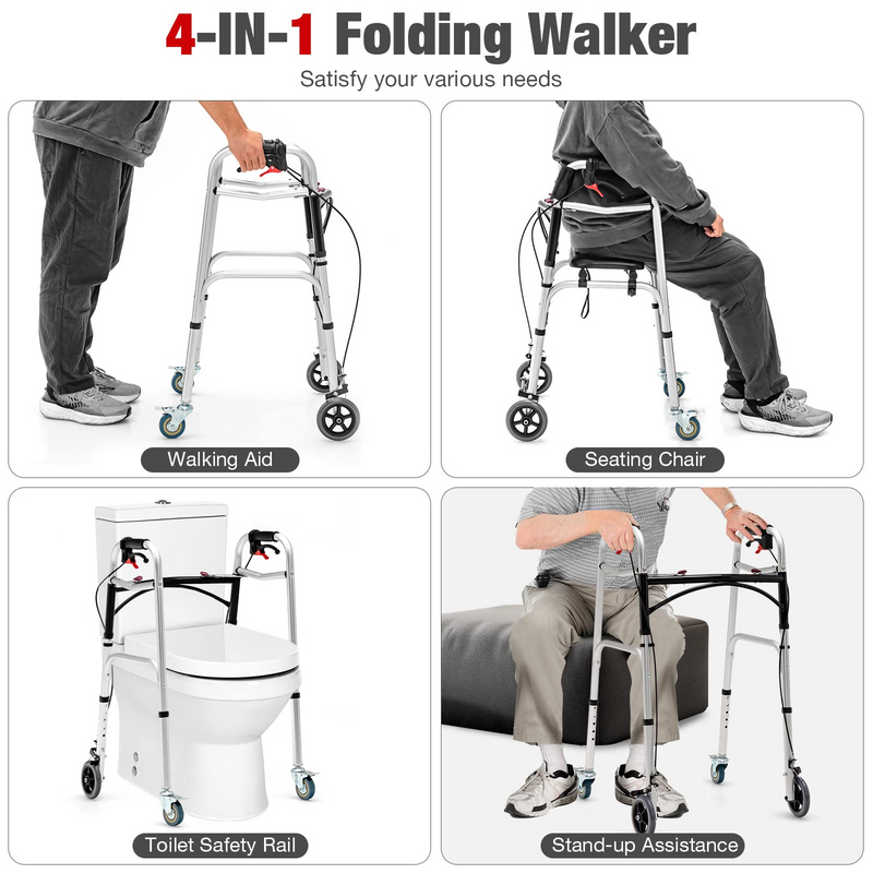 Load image into Gallery viewer, 2-Button Folding Walkers for Seniors, 4-in-1 Folding Walker - Goplus