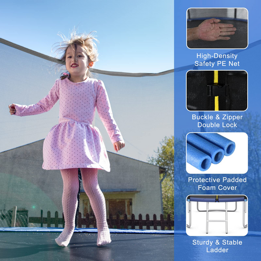 Goplus Trampoline 8FT 10FT 12FT 14FT 15FT 16FT, ASTM Approved Outdoor Recreational Trampolines W/Enclosure Net - GoplusUS