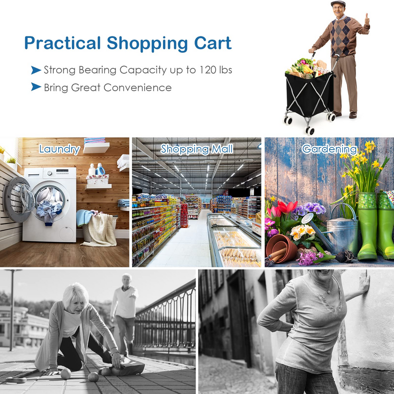 Load image into Gallery viewer, Goplus Folding Shopping Cart with Wheels, Grocery Cart with Removable Oxford Cloth Liner - GoplusUS