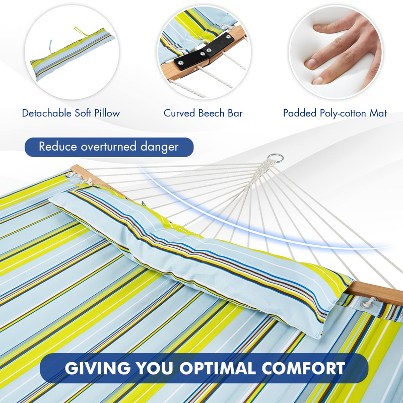 Load image into Gallery viewer, Goplus 10.5 FT Hammock, Quilted 2 Person Hammock w/Detachable Pillow, 495LBS Capacity - GoplusUS