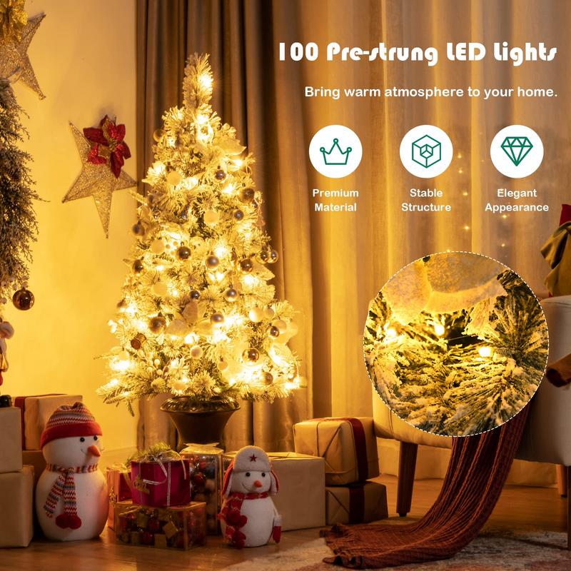 Load image into Gallery viewer, Goplus Flocked White Christmas Tree for Entrances, Pre-lit Artificial Xmas Tree w/ Warm White LED Lights - GoplusUS