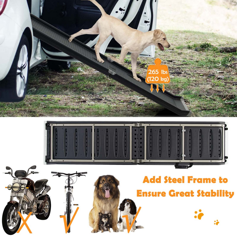 Load image into Gallery viewer, Goplus Dog Car Ramp, 63 Inch Folding Portable Pet Ramp for Large Dogs SUV Truck Bed w/ Side Rails & Safety Lock & Non-Slip Surface & Carry Handle - GoplusUS
