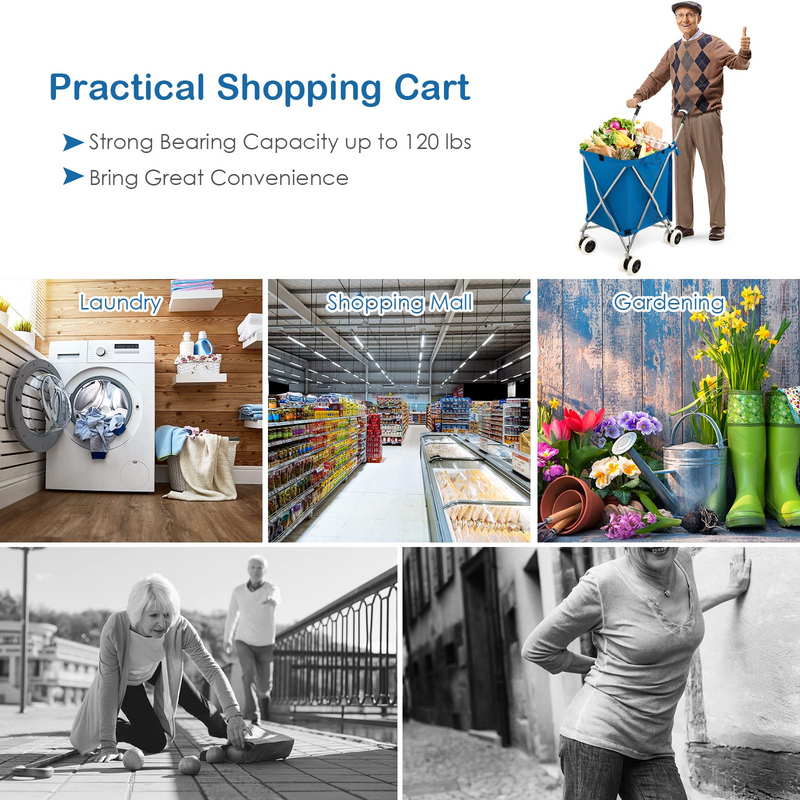 Load image into Gallery viewer, Goplus Folding Shopping Cart with Wheels, Grocery Cart with Removable Oxford Cloth Liner - GoplusUS