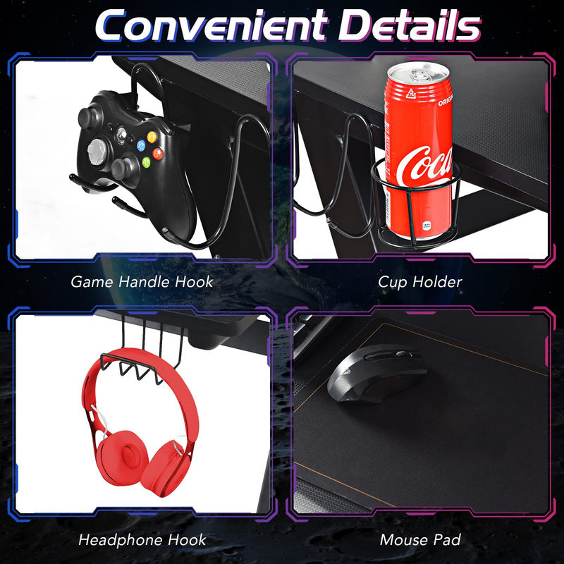 Load image into Gallery viewer, Goplus 45.5 Gaming Desk, Z Shaped Racing Game Table with Carbon Fiber Surface, Mouse Mat - GoplusUS