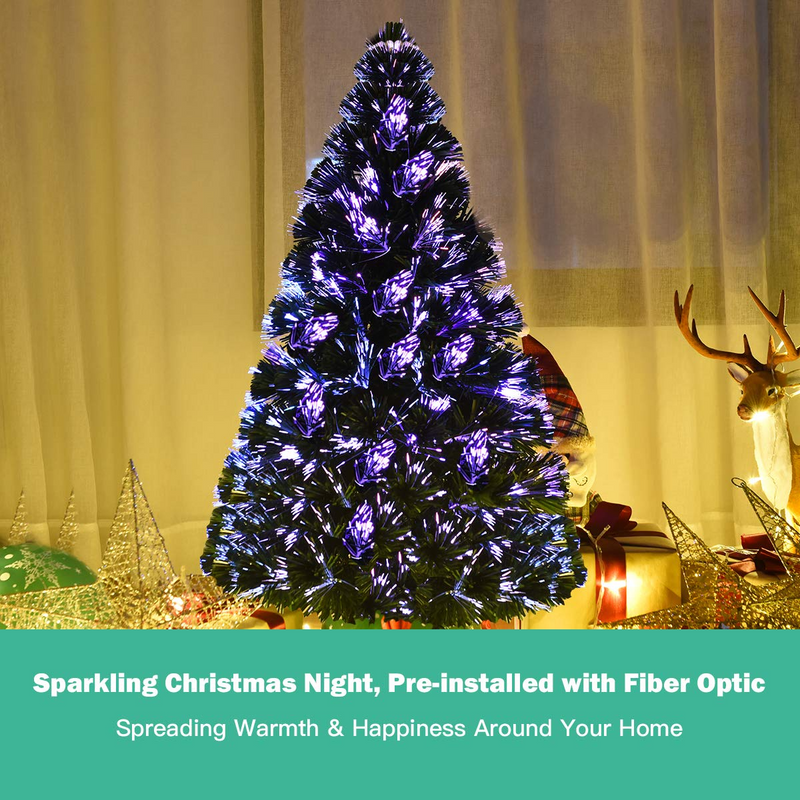 Load image into Gallery viewer, Artificial PVC Christmas Tree Pre-Lit Fiber Optic Tree - GoplusUS