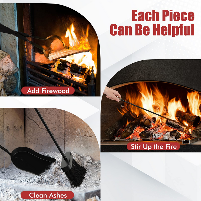 Load image into Gallery viewer, Goplus 5-Piece Fireplace Tools Set, Heavy Duty Steel Fireplace Tools with Poke, Shovel, Fire-resistant Palm Brush, Tong,Stand - GoplusUS