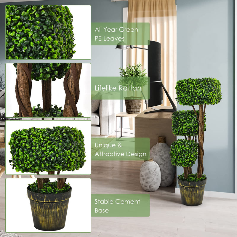 Load image into Gallery viewer, 36' Artificial Triple Square Shaped Boxwood Topiary Tree W/ Cement-Filled Plastic Pot - GoplusUS