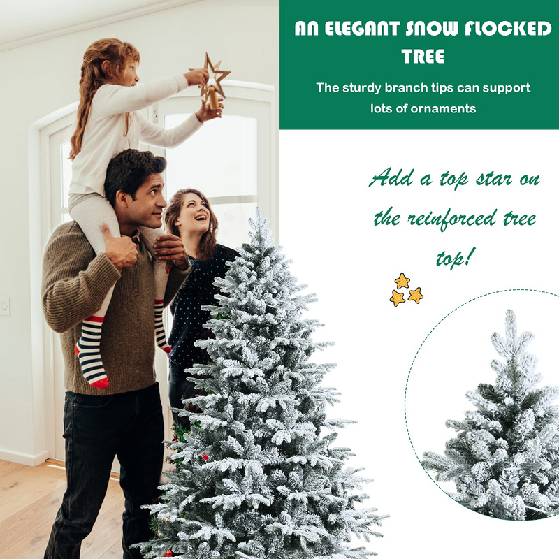 Load image into Gallery viewer, Goplus 4.5ft / 6ft / 7ft Pre-lit Snow Flocked Christmas Tree, Premium Hinged Artificial Pine Tree w/ 120 LED Lights & 757 PE & PVC Branch Tips - GoplusUS
