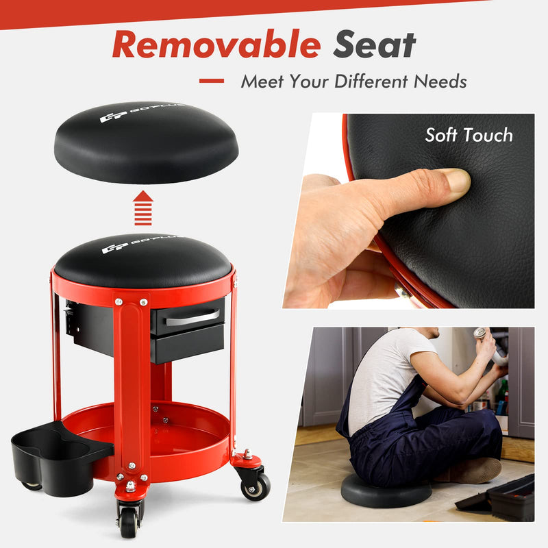 Load image into Gallery viewer, Goplus Rolling Mechanic Stool, Pneumatic Shop Stool Creeper Seat with Removable Padded Seat