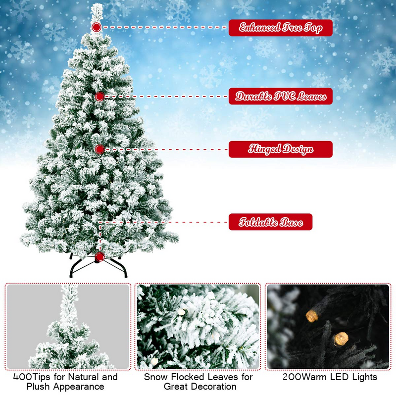 Load image into Gallery viewer, Goplus 4.5ft / 6 ft / 7.5ft Artificial Snow Flocked Christmas Tree, Pre-Lit Snowy Hinged Xmas Tree with Led Lights and Metal Stand - GoplusUS