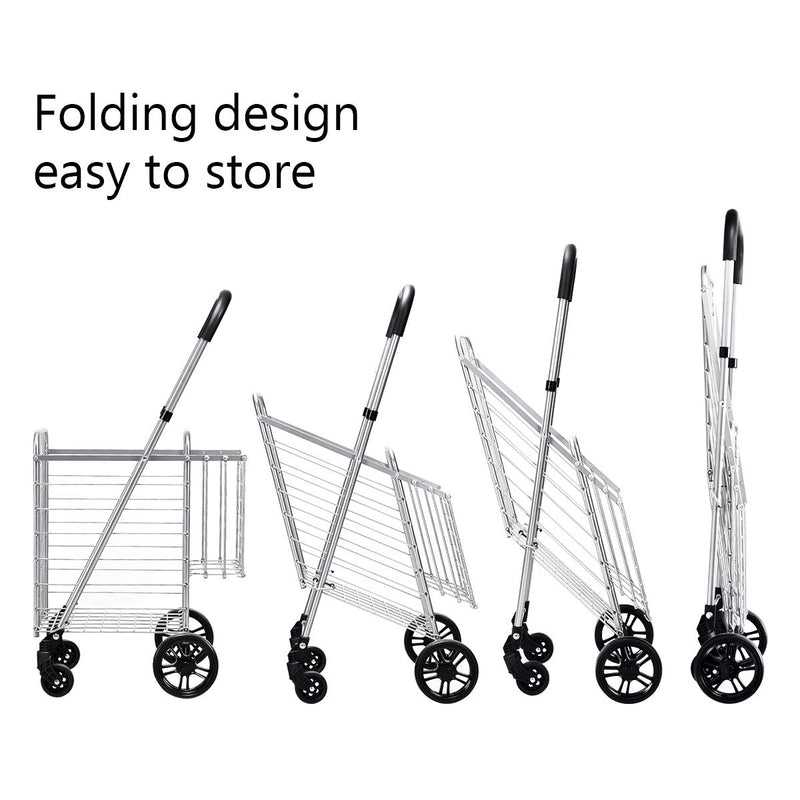 Load image into Gallery viewer, Folding Shopping Utility Cart, Double Basket and 360 Swivel Wheels, Adjustable Handle - GoplusUS