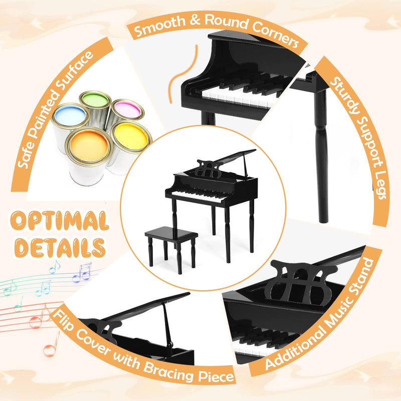 Load image into Gallery viewer, Goplus 30-Key Classical Kids Piano, Mini Grand Piano Wooden Learn-to-Play Musical Instrument Toy with Bench (4 Straight Leg-Black)