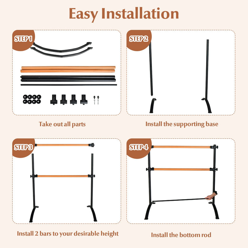Load image into Gallery viewer, Goplus 4 FT Portable Ballet Barre, 46" Freestanding Adjustable Double Ballet Bar with Anti-Slip Base