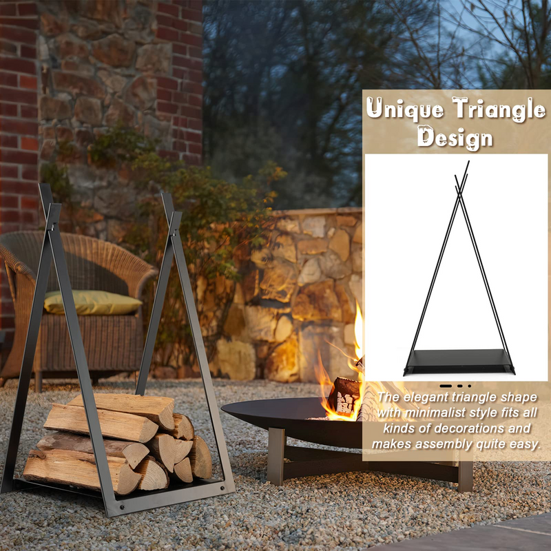 Load image into Gallery viewer, Goplus 16" Triangle Firewood Rack, Outdoor Small Decorative Firewood Holder with Raised Base - GoplusUS