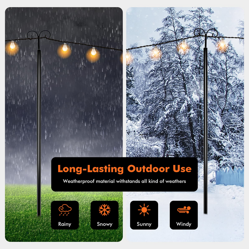 Load image into Gallery viewer, Goplus String Light Pole for Outside, 2 Pack 8ft / 10 ft Outdoor Metal Poles with Hooks for Hanging String Lights - GoplusUS