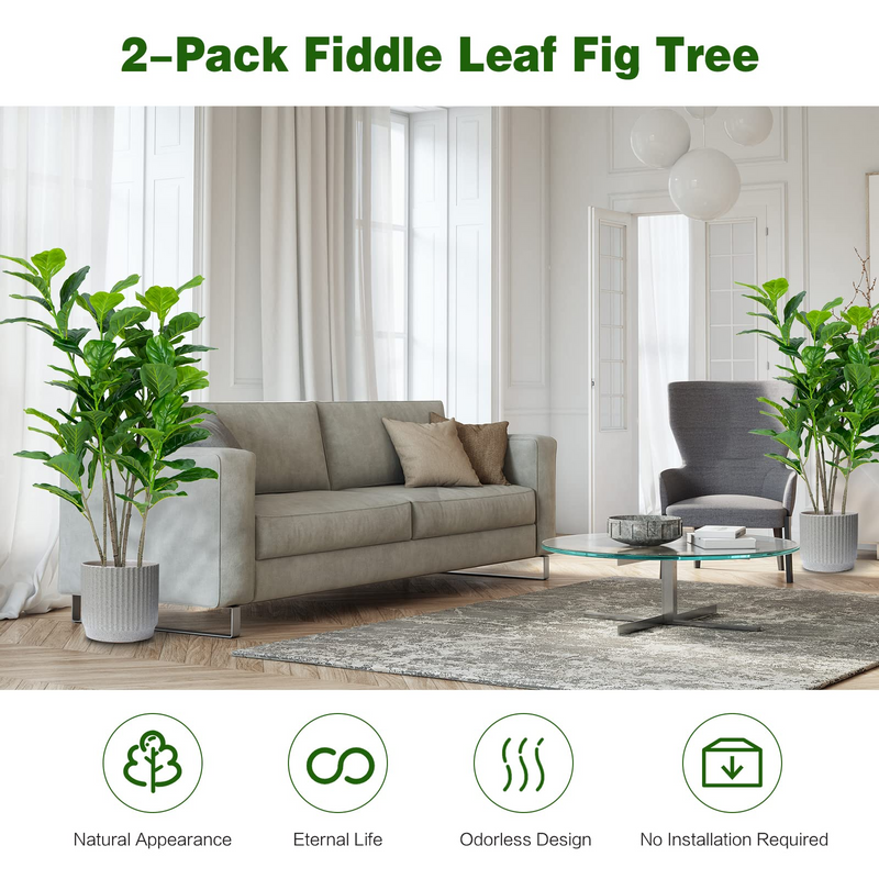 Load image into Gallery viewer, Goplus Fake Fiddle Leaf Fig Tree, 2-Pack 51'' Tall Artificial Tree Greenery Plants in Pots W/100 Leaves - GoplusUS