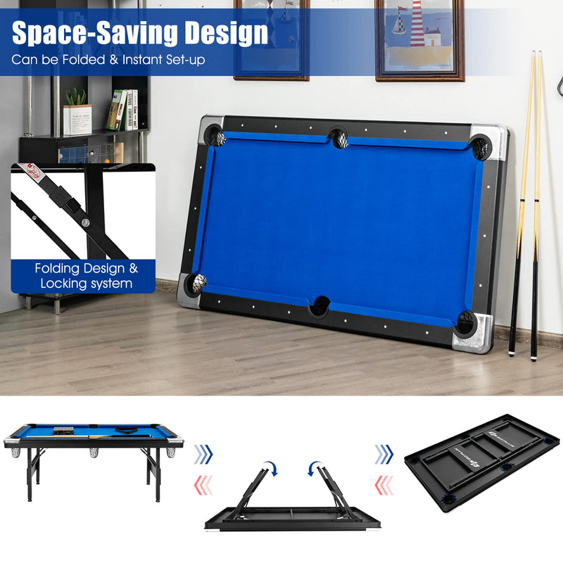 Load image into Gallery viewer, 6 FT Folding Pool Table, 76 Inch Portable Billiard Tables for Adults, Full Accessory Kit - GoplusUS