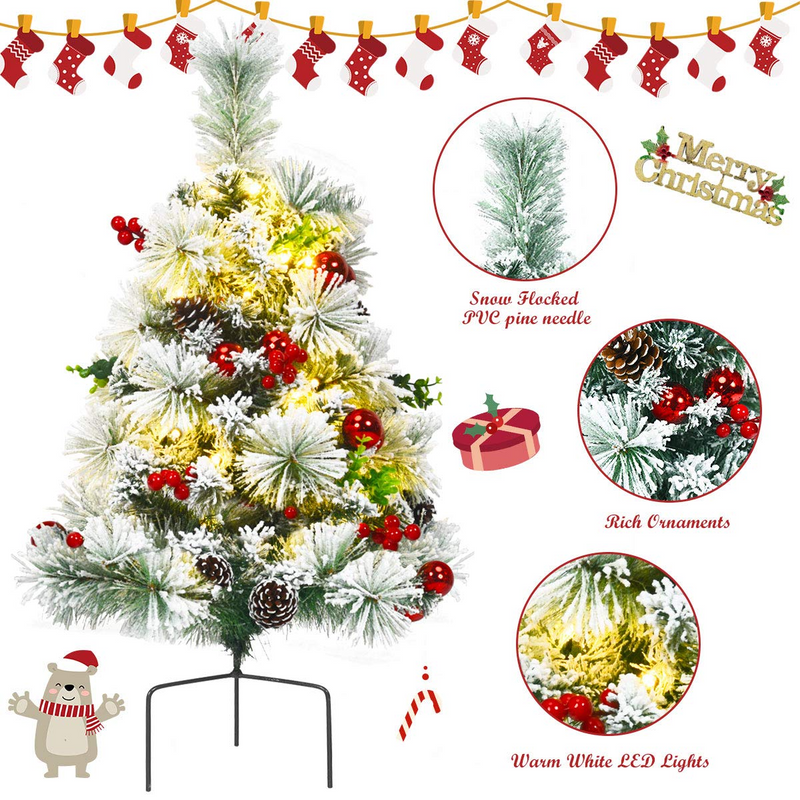 Load image into Gallery viewer, Goplus 2FT Pathway Christmas Trees Set of 2, Pre-Lit Snow Flocked Xmas Trees with 30 Warm White LED Lights - GoplusUS