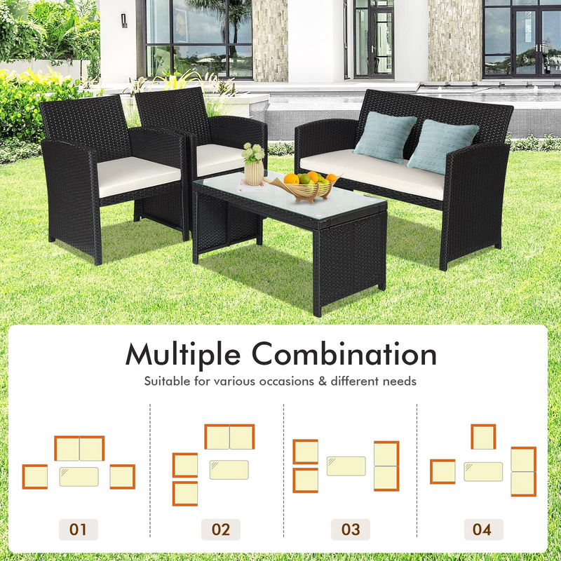 Load image into Gallery viewer, Rattan Patio Furniture Set, Outdoor Wicker Conversation Sofa