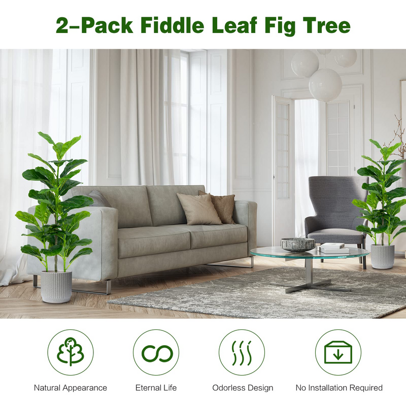Load image into Gallery viewer, Goplus Fake Fiddle Leaf Fig Tree, 2-Pack 3.3 FT Tall Artificial Tree Greenery Plants in Pots W/40 Leaves - GoplusUS