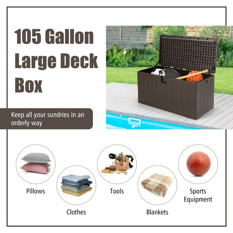 Load image into Gallery viewer, Goplus 105 Gallon Deck Box, Extra Large Resin Storage Box with Lockable Lid for Cushions & Patio Furniture - GoplusUS