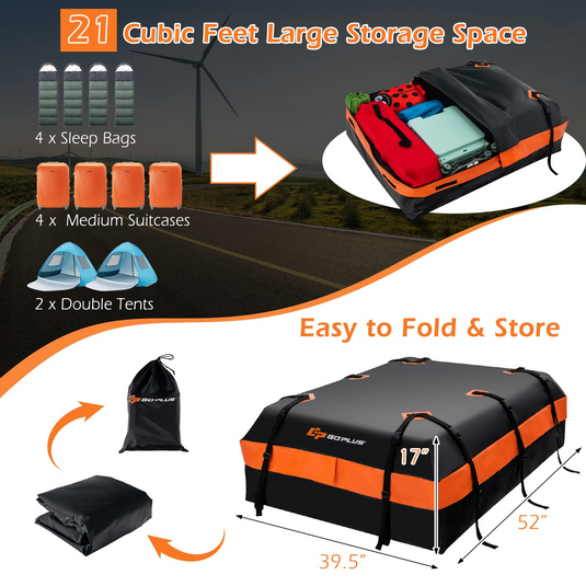 Goplus Car Rooftop Cargo Carrier Bag, 21 Cubic 100% Waterproof Soft Car Roof Bag for All Vehicles with/Without Rack - GoplusUS