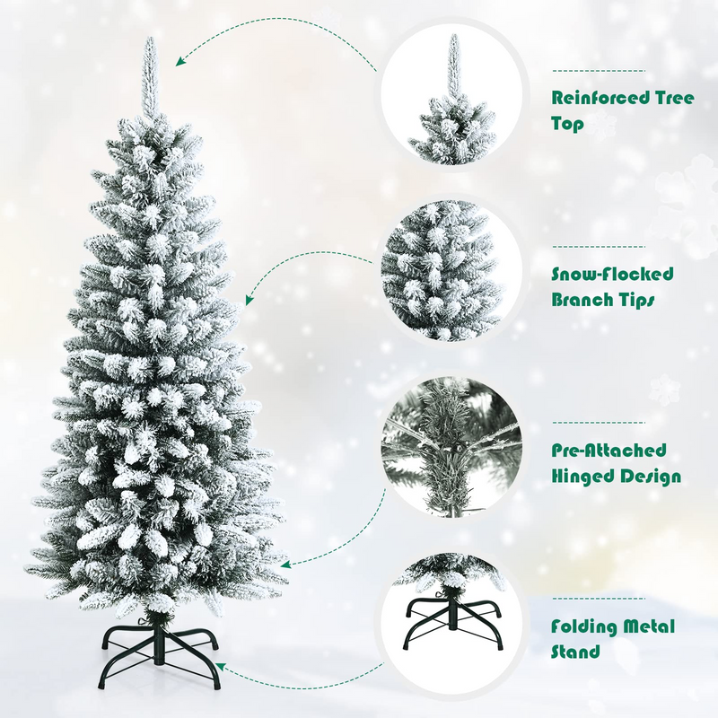Load image into Gallery viewer, Goplus Snow Flocked Pencil Christmas Tree, Hinged Artificial Slim Xmas Tree - GoplusUS