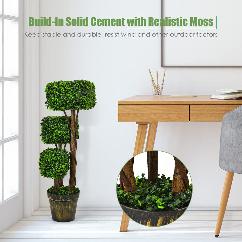 Load image into Gallery viewer, 36' Artificial Triple Square Shaped Boxwood Topiary Tree W/ Cement-Filled Plastic Pot - GoplusUS