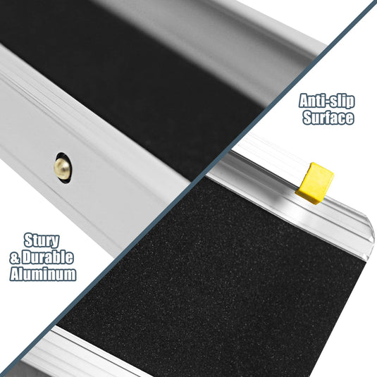 Goplus Wheelchair Ramp, Adjustable Portable Aluminum Ramps with Non-Skid Surface for Steps Home Doorways (A Pair)