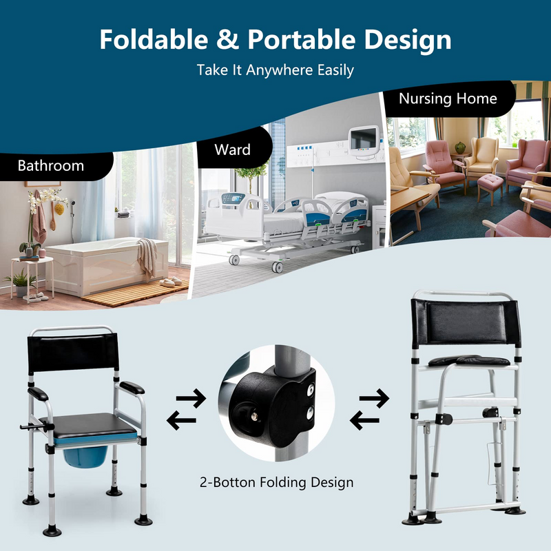 Load image into Gallery viewer, Goplus 4-in-1 Bedside Commode, Folding Toilet Bedside Shower Chair with Detachable Bucket - GoplusUS